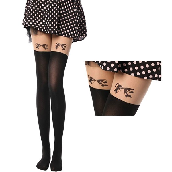 Sexy Black Cute Cat Tattoo Socks Sheer Pantyhose Mock Stockings Tights