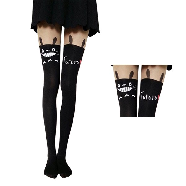 Sexy Black Cute Cat Tattoo Socks Sheer Pantyhose Mock Stockings Tights