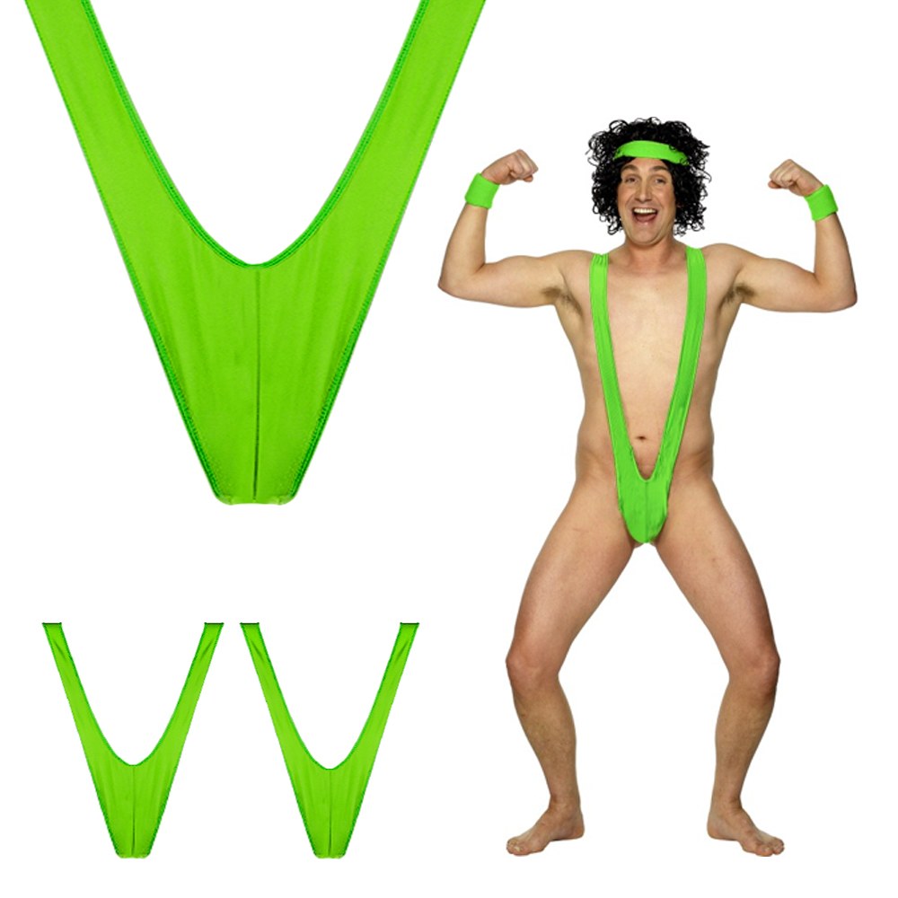 Borat Mankini Costume Green Swimsuit Mens Swimwear Thong Sexy Stag