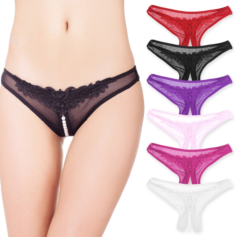 Sexy Open Crotch Knickers Pearl Thong Lingerie Tanga Underwear Panties