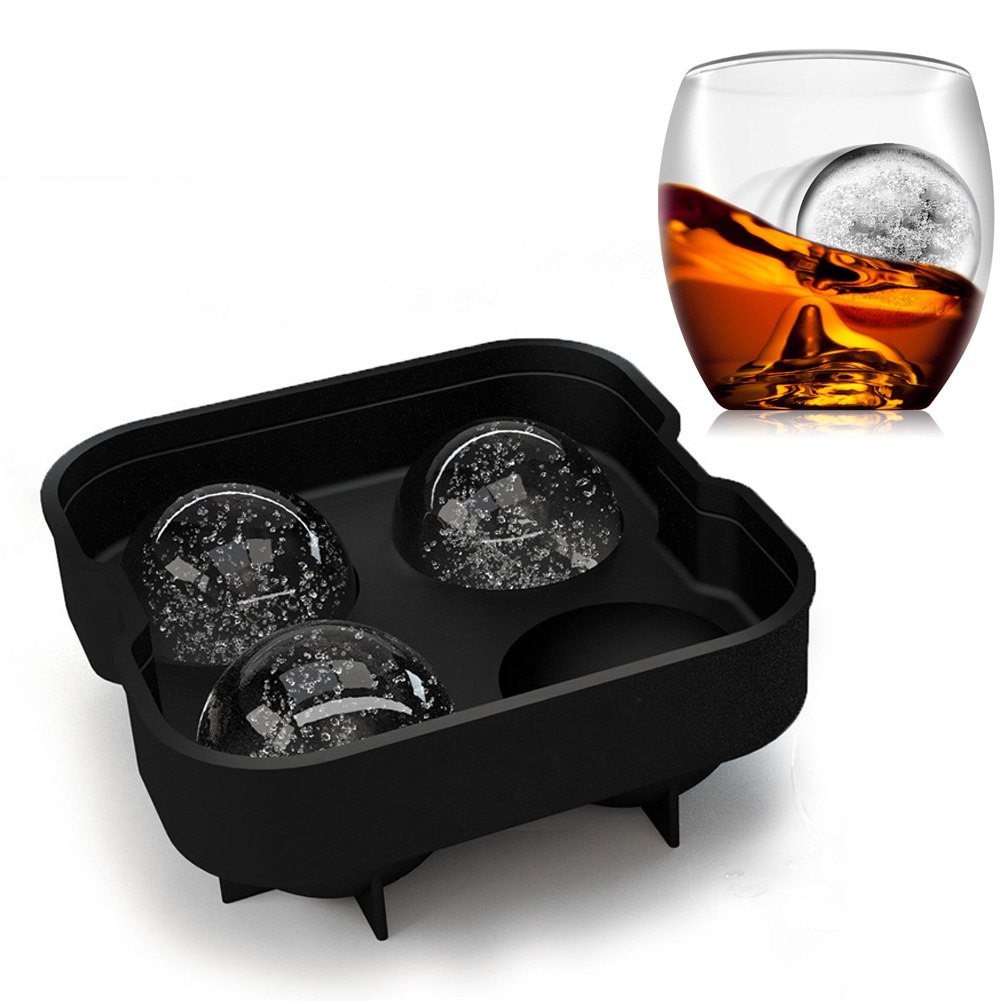 US New Round Ice Balls Maker Tray FOUR Large Sphere Molds Cube Whiskey ...