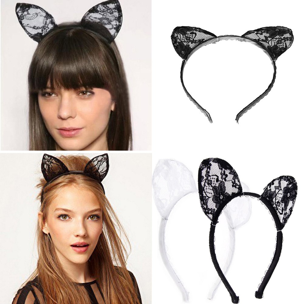 Fashion Black Lace Cat Ears Hairband Fancy Dress Costume Sexy Headband