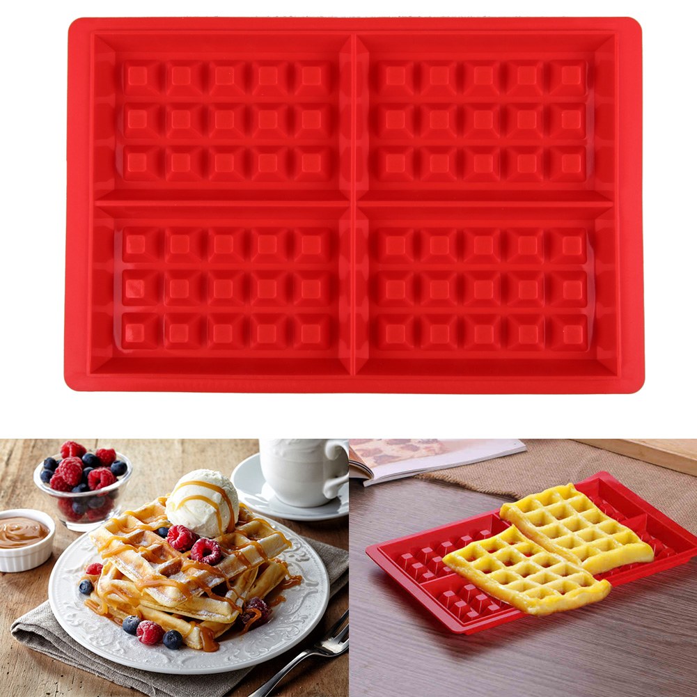 Safe 4Cavity Waffle Waffles Cake Chocolate Silicone DIY Tray Mold